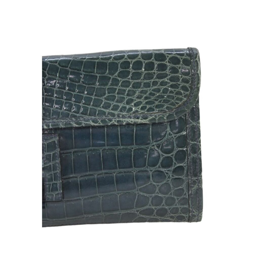 Hermes Womens Bleu Izmir Crocodilus Niloticus Jige Elan Clutch Handbag - Picture 2 of 10